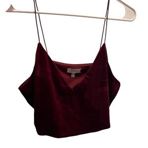 Tobi Velvet Dark Red Crop Tank Spaghetti Strap V- Neck Valentines